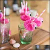 Förpackningsmiddagstjänst Förpackning Middagstjänst 25st 3D Flamingo Pink Jungle Paper Drinking Sts Lot Summer Pool St Birthday Wedding Dhbbn