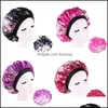 Shower Caps Flower Elastic Bath Cloth Hat Broad Brim Round Silk Satin Bathroom Hair Bonnets Woman Head Wrap Home Sleep Fitted Hats 4 Dhmbl