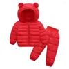 Clothing Sets 2022 Boy Girl Winter Suits With Hood Down Jackets Vest Pants Waterproof Thickness Tracksuts Kids Clothes1-5y