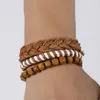 Corde à la main tressée en bois perlé bracelets porte-bonheur ensemble pour hommes femmes fête décor bracelet bijoux