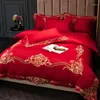 Set di biancheria da letto Set da sposa in cotone egiziano con ricamo dorato super lusso Copripiumino rosso Federe per lenzuolo