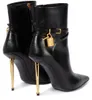 Winter Exquisite Padlock Ankle Boots Women's Napa Leather Lock and Key Metal Pointed Fashion Boots EU35-43