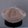 BERETS 2022 Fashion Päls fransk konstnär stil varm vinter beanie hatt fast färg elegant dam för gåva