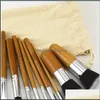 Novelty Items Bamboo Handle Makeup Brush Suit Natural Log Color Small Wooden Black Brushes Set Lady Beauty Environment Friendly 12 5 Dhizo