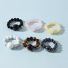 Semi-precious Stone Beaded Rings Strand Natural Stone Tiger Eye Rose Quartz Crytal Nail Ring for Women Fine Fashion Jewelry