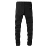 Men's Jeans Men Cracked Pleated Patch Stretch Jeans Streetwear Patchwork Holes Ripped Denim Pants Black Skinny Tapered Pencil Trousers T221102