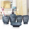 Bath Accessory Set European Resin Bathroom Household Five-piece Soap Dispenser Tooth Brush Holder Cup Dish Plastic Tray