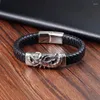 Bracelets porte-bonheur Bracelet pour hommes mode acier inoxydable crâne cuir corde bracelets fermoir magnétique bijoux en gros homme accessoires