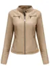 Veste en cuir Pu pour femmes, fausse veste décontractée, col montant, fermeture éclair, mode féminine, Slim, Moto, vélo, vêtements d'extérieur, printemps automne