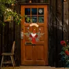 Décorations de Noël 2022 Couronne en rotin naturel avec poupée de bonhomme de neige Santa Elk pour l'année Fête de Noël Ornements muraux suspendus