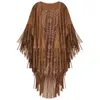 Shawls Camel Suede Floral Hollow Out Fringe Tassel Shawl Women Vintage Capes Ponchos Autumn Bohemian cardigan Cloak Boho 221110