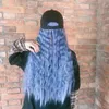 Parrucche per capelli da donna Parrucca per cappello in lana sintetica da donna in pizzo Parrucca ondulata lunga grigio blu integrata non staccabile