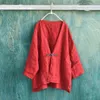 Blusas de mujer Estilo chino Cárdigans de un solo botón Punto abierto Color sólido Cuello en V Camisa suelta Mujer Algodón Lino Tops Ropa delgada