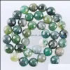 Stone Natural Algae Tribe Agate Faceted Stone Spacer Loose Beads 4 6 8 10 12Mm Jewelry Making For Bracelets 15 5Inches By921 Drop Del Dhblf