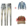 Heta byxor jacka europeiska och amerikanska jeans designer rippade jeans hip hop high street mode jean ytterkl￤der denim man jackets svartbl￥ casual hoodie storlek 29-38