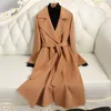 Women's Wool Blends Double-Sided Cashmere Jacket Women Long Autumn Winter Korean spetsar upp överrockar avancerad Slim En Coat Kvinna H1891 221114