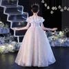 Long White Flower Girls Dresss for Wedding con appliques in pizzo perle con fila fora scottatura Girl ginnastica Sexy Birthday Kids Communione Abito 403