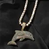 Hip Hop Iced Out Delphin Anhänger Halskette Micro Paved Zirkon Bling Tier Schmuck Geschenk