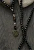 Pendentif Colliers Agate noire et collier de perles de bois pour femmes hommes cadeau