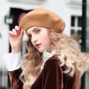 Berets Pure Wool Beret Hat Women Women Women Women British Style Fashion Girls Solid Color Color Tlucky Winter Hats Female