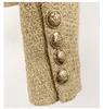 Spring Khaki Solid Color Panelled Tweed Jacket Long Sleeve Round Neck Buttons Double-Breasted Jackets Coat Short Outwear A2N086392