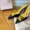 New Fashion Slippers Luxury Designer Top Sandals Leather Riveted High Heel Shoes Outdoor Non slip Pointed Half trust Letter Jelly Sexy Banquet 36-42