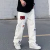 Men's Jeans Vibe Patch Embroidery White Hip Hop Men Cargo Jeans Pants Y2K Clothes Multiple Pockets Straight Baggy Long Trousers Ropa Hombre T221102