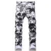 Men's Jeans Men Letters Embossed Jeans Fashion Digital Print Stretch Denim Pants Tie and Dye White Gray Slim Tapered Trousers T221102