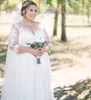 2023 Land schwangere Brautkleider Brautkleid Strand 3/4 lange Ärmel U-Ausschnitt Spitze Applikation Designer bodenlang A-Linie nach Maß Plus Size Vestido de Novia