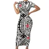 الفساتين غير الرسمية هيكول أحدث طباعة قبلية للسيدات البولينيزية ساموا فستان أحمر كبير حجم قصير الأكمام مساء الحزب