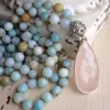 Pendant Necklaces NM15505 Luxe Glam Soft Blue Pink Amazonite Stone Hand Knotted Boho Style Glass Crystal Beach Long Necklace Jewelry