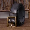 Cinture Vintage Brass Belt Buckle Leather For Men Waist Retro Cowboy Jeans Genuine Cowskin Ceinture