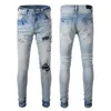 Designer stapel jeans Europese gescheurde jean mannen borduren quilten gescheurd voor trend merk vintage broek heren vouw slanke skinny mode Jeans srechte broek