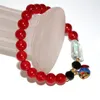 Strand Fashion Women Bracelets 8mm Red Natural Stone Jades Chalcedony Round Beads Bangle Cloisonne Crystal Jewelry 7.5inch B2949