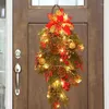 Decorative Flowers Christmas Wreath Artificial Poinsettia Flower With Pine Cones Red Berries Merry Window For