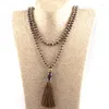 Naszyjniki wisiorek nastroje Modne bohemian plemienna biżuteria rzemieślnicza wiązana długa halsband brązowa szklana kryształowa metalowa skorupa