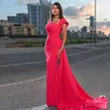 Pink Satin formelle Abendkleider Eine Schultergeräte -Promi -Kleider abnehmbarer Zug Vestidos de Noche 326