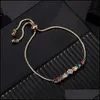 Braccialetti con ciondoli Braccialetto in zircone arcobaleno dorato Colorf Catena regolabile Tennis per donne Ragazze Contenitore di gioielli di moda Bracciale con consegna a goccia Dhju7