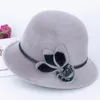 Berets Autumn Winter Women's Hat Elegant Flower Bowler Ladies Wool Bucket Wedding Jazz Cap Female Black