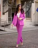 2 PCS Lady Business Suits Elegant Long Sleeve Double Breasted Turn-Down Collar Solid Color High midje Blazer Pants Suit