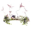 ネックレスイヤリングセットフォレストシリーズヘッドバンドピンク蝶の花編組ブライダルヘアアクセサリーウェディングジュエリーギフト