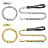 Colliers de chien Laux 304 Collier de chaîne en acier inoxydable et laisse super fort Metal Starcy Gold Gold Pet Lead Rope pour Party Show288V