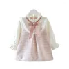 Fille robes filles 2022 printemps automne robe peu Net célébrités petit parfum princesse faux 2 pièces