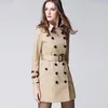 Trench feminina casacos mulheres casaco feminino britânico estilo longo casaco elegante/designer com cinto duplo trincheiro/roupa externa khaki Khaki