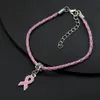 100st Hope Breast Cancer Awareness Ribbon Charm Pendant Leather Rope Armband f￶r europeiskt armband Handgjorda hantverk DIY