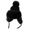 Bérets Colliflap Chapeau en peluche Couleur de couleur Couleur d'oreille Pompom Pompom Conical Winter Windproof Not Brim Tricoting Bomber Trapper pour extérieur