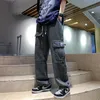 Mäns jeans baggy jeans stora fickbyxor manliga denim last byxor breda ben byxa mäns jeans förlorar casual streetwear hip hop hajuku 2022 t221102