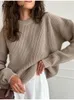 Kadın Sweaters Kadın Kaşmir Sweater Trik Sakulakları Sıradan Gevşek O boyun yarasa kollu kalın örme bluz Sonbahar Kış Kadın Kazak Tops 221114