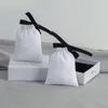 リボン付きの白いキャンバスコットンバッグクリスマスギフトウェディングパッケージポーチ