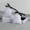 White Canvas Cotton Bags with Ribbon Drawstring Christmas Gift Wedding Package Pouch